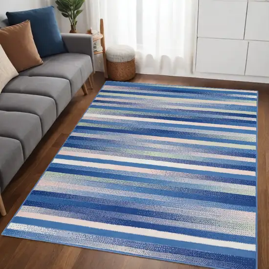 Blue And White Striped Dhurrie Area Rug Photo 1