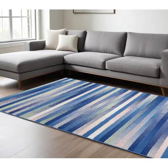 Blue And White Striped Dhurrie Area Rug Photo 1