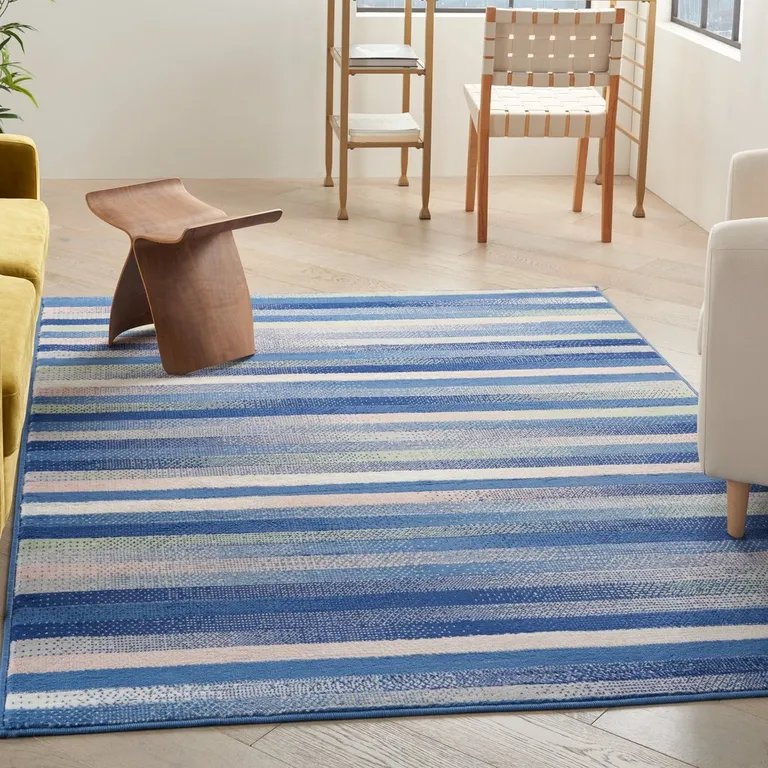 Blue and Ivory Halftone Stripe Area Rug Photo 5