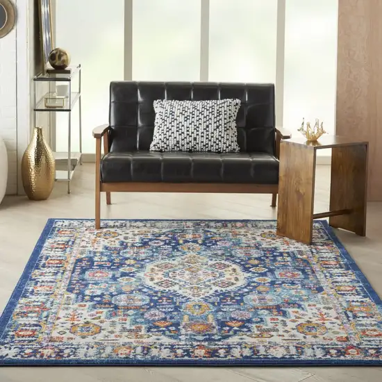 Blue and Ivory Medallion Area Rug Photo 6