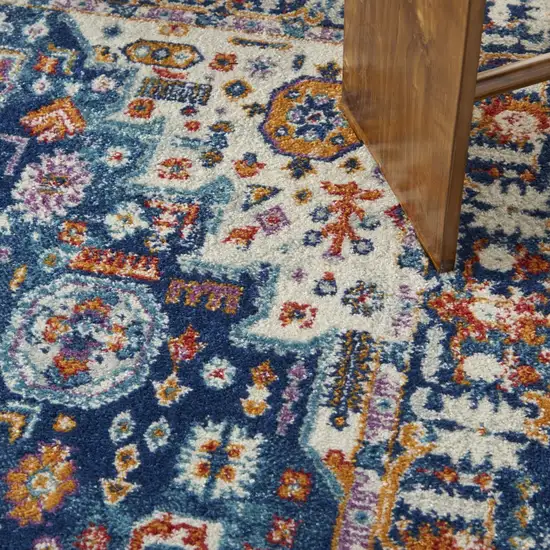 Blue and Ivory Medallion Area Rug Photo 3