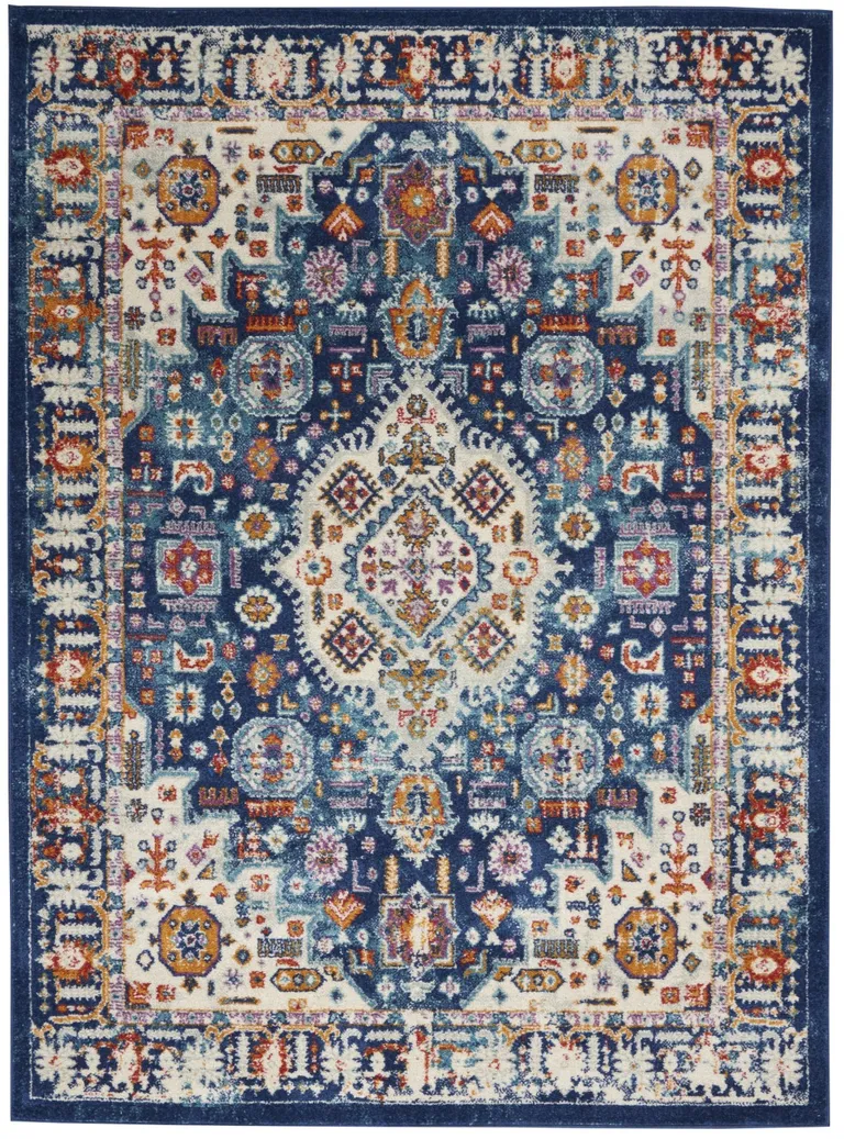 Blue and Ivory Medallion Area Rug Photo 1