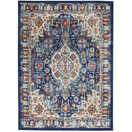 Blue and Ivory Medallion Area Rug Photo 1