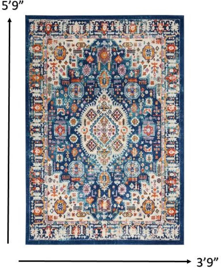 Blue and Ivory Medallion Area Rug Photo 5