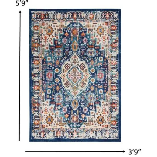 Blue and Ivory Medallion Area Rug Photo 5