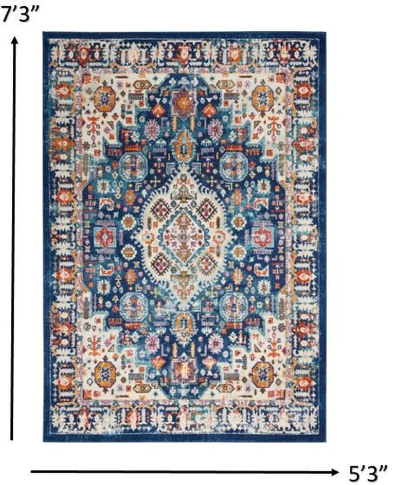 Blue and Ivory Medallion Area Rug Photo 5