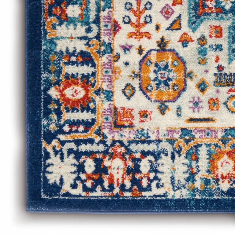 Blue and Ivory Medallion Area Rug Photo 4