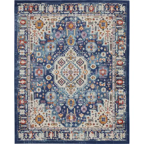 Blue and Ivory Medallion Area Rug Photo 1