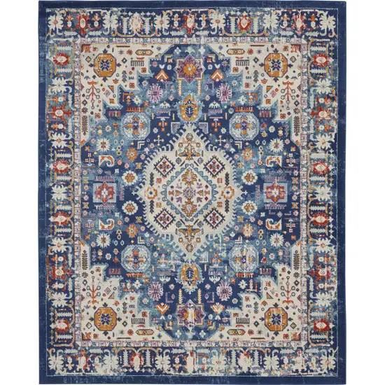 Blue And Ivory Power Loom Area Rug Photo 1