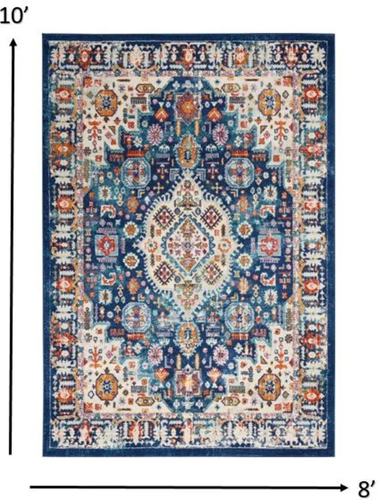 Blue and Ivory Medallion Area Rug Photo 5