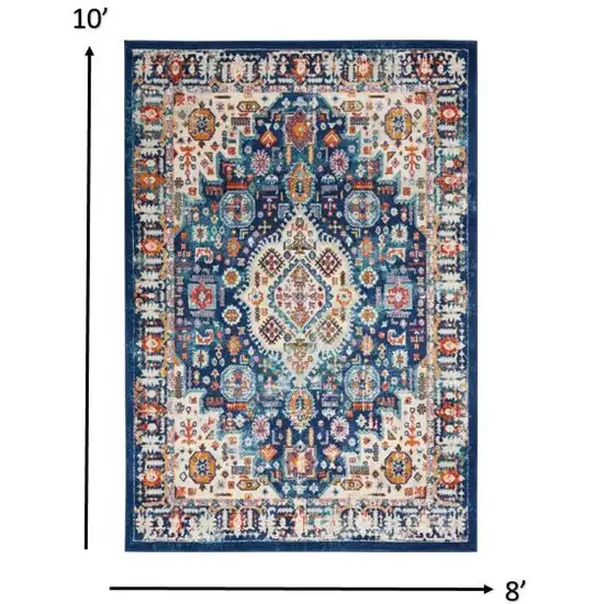 Blue and Ivory Medallion Area Rug Photo 5