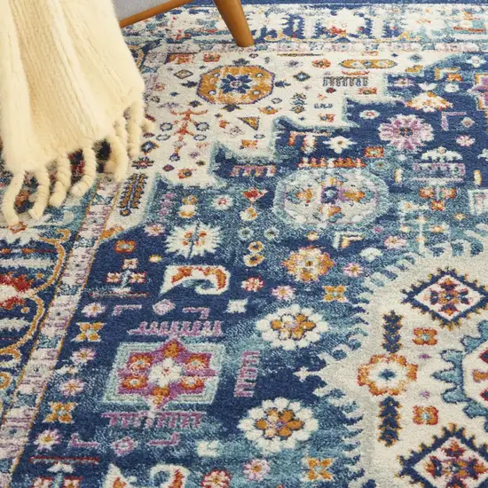 Blue and Ivory Medallion Area Rug Photo 3