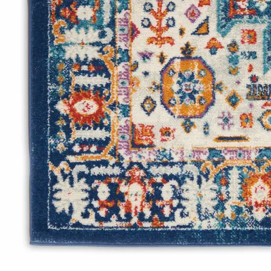 Blue and Ivory Medallion Area Rug Photo 4