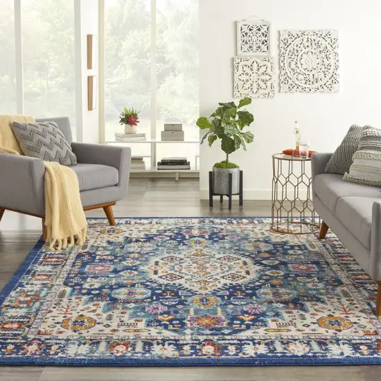 Blue and Ivory Medallion Area Rug Photo 6