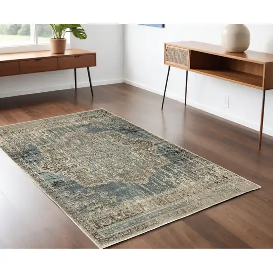 Blue And Ivory Medallion Area Rug Photo 1