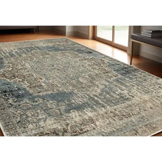 Blue And Ivory Medallion Area Rug Photo 1