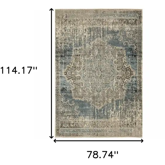 Blue and Ivory Medallion Area Rug Photo 6