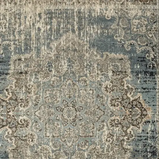 Blue and Ivory Medallion Area Rug Photo 4