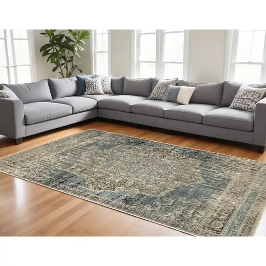 Blue And Ivory Medallion Area Rug Photo 1