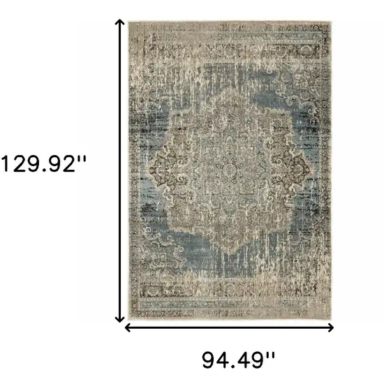 Blue and Ivory Medallion Area Rug Photo 6