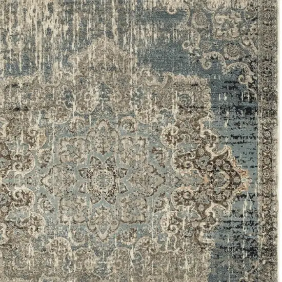 Blue and Ivory Medallion Area Rug Photo 4