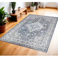 Photo of Blue and Ivory Medallion Distressed Non Skid Area Rug