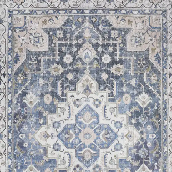 Blue and Ivory Medallion Distressed Non Skid Area Rug Photo 6