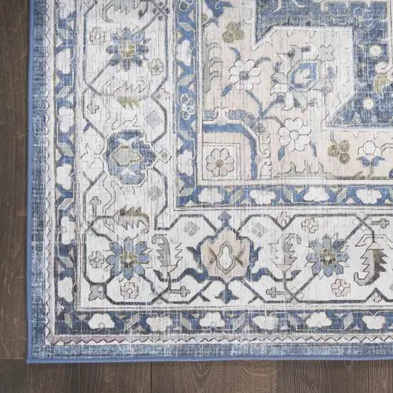 Blue and Ivory Medallion Distressed Non Skid Area Rug Photo 4