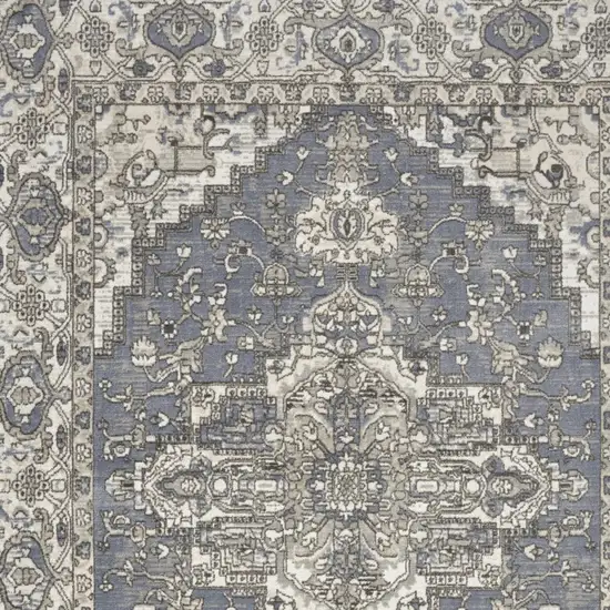 Blue and Ivory Medallion Power Loom Distressed Area Rug Photo 7