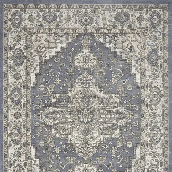 Blue and Ivory Medallion Power Loom Distressed Area Rug Photo 8