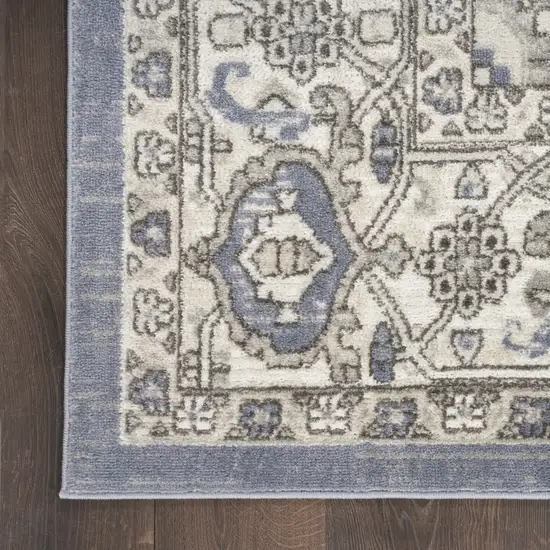 Blue and Ivory Medallion Power Loom Distressed Area Rug Photo 5