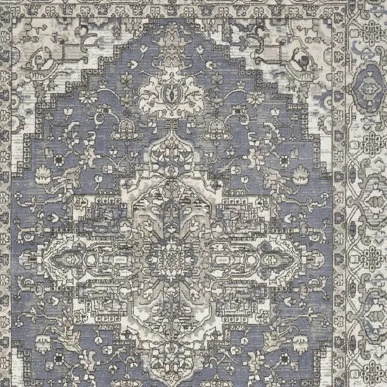 Blue and Ivory Medallion Power Loom Distressed Area Rug Photo 7