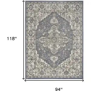 Photo of Blue and Ivory Medallion Power Loom Distressed Area Rug