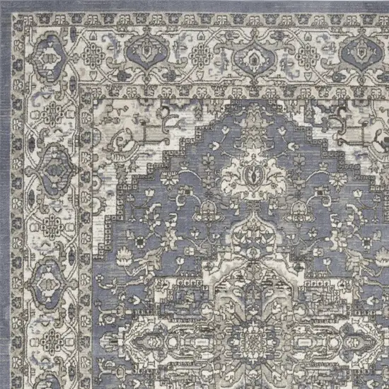 Blue and Ivory Medallion Power Loom Distressed Area Rug Photo 8