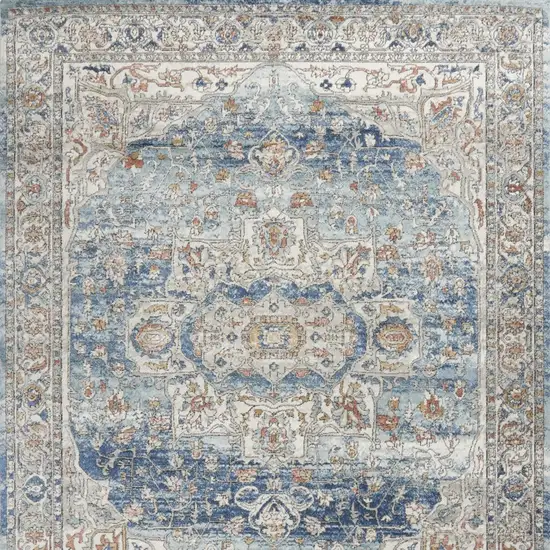 Blue and Ivory Medallion Power Loom Distressed Area Rug Photo 9