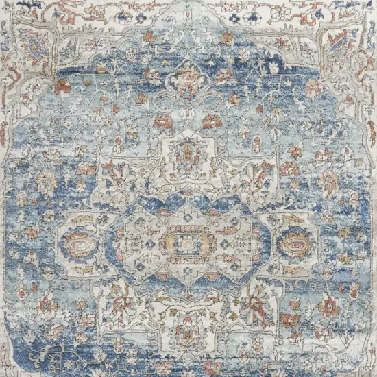 Blue and Ivory Medallion Power Loom Distressed Area Rug Photo 8