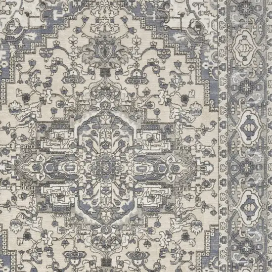 Blue and Ivory Medallion Power Loom Distressed Area Rug Photo 9