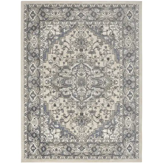 Blue and Ivory Medallion Power Loom Distressed Area Rug Photo 2