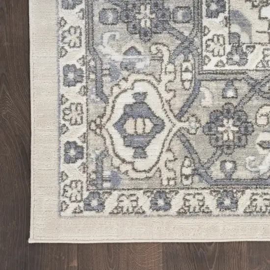 Blue and Ivory Medallion Power Loom Distressed Area Rug Photo 4