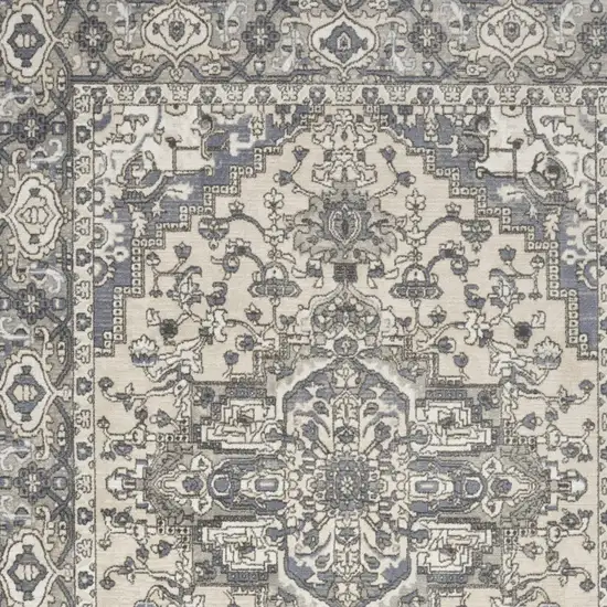 Blue and Ivory Medallion Power Loom Distressed Area Rug Photo 9