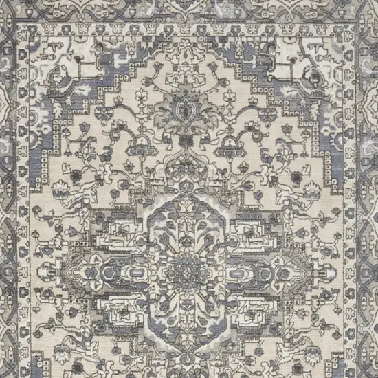 Blue and Ivory Medallion Power Loom Distressed Area Rug Photo 9