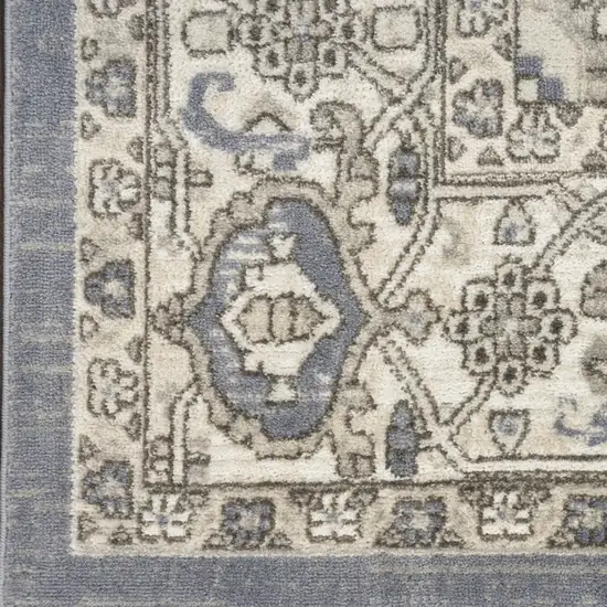 Blue and Ivory Medallion Power Loom Distressed Runner Rug Photo 5