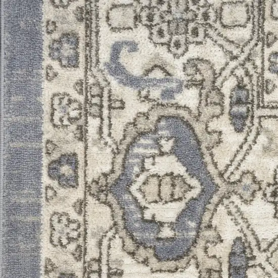 Blue and Ivory Medallion Power Loom Distressed Runner Rug Photo 4