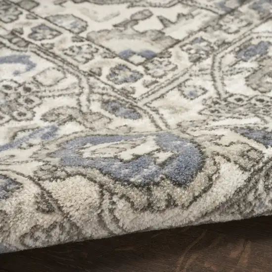 Blue and Ivory Medallion Power Loom Distressed Runner Rug Photo 9