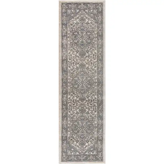 Blue and Ivory Medallion Power Loom Distressed Runner Rug Photo 2