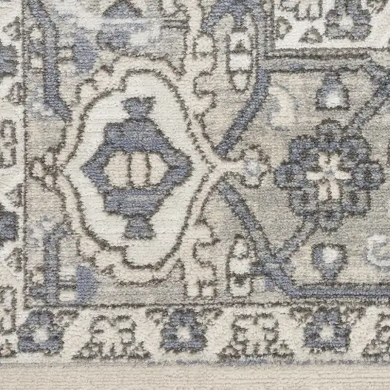 Blue and Ivory Medallion Power Loom Distressed Runner Rug Photo 8