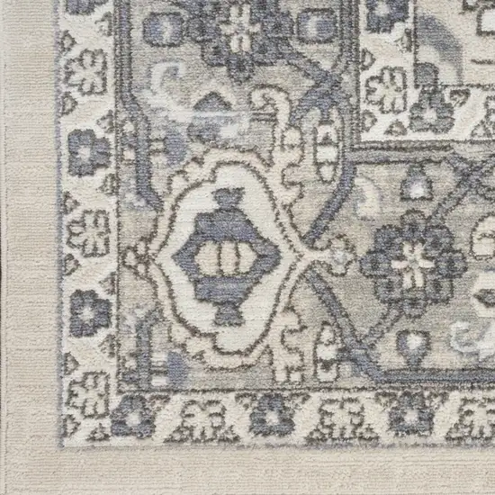 Blue and Ivory Medallion Power Loom Distressed Runner Rug Photo 9