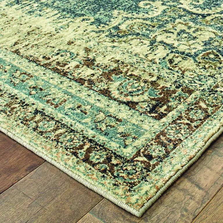 Blue and Ivory Medallion Runner Rug Photo 2