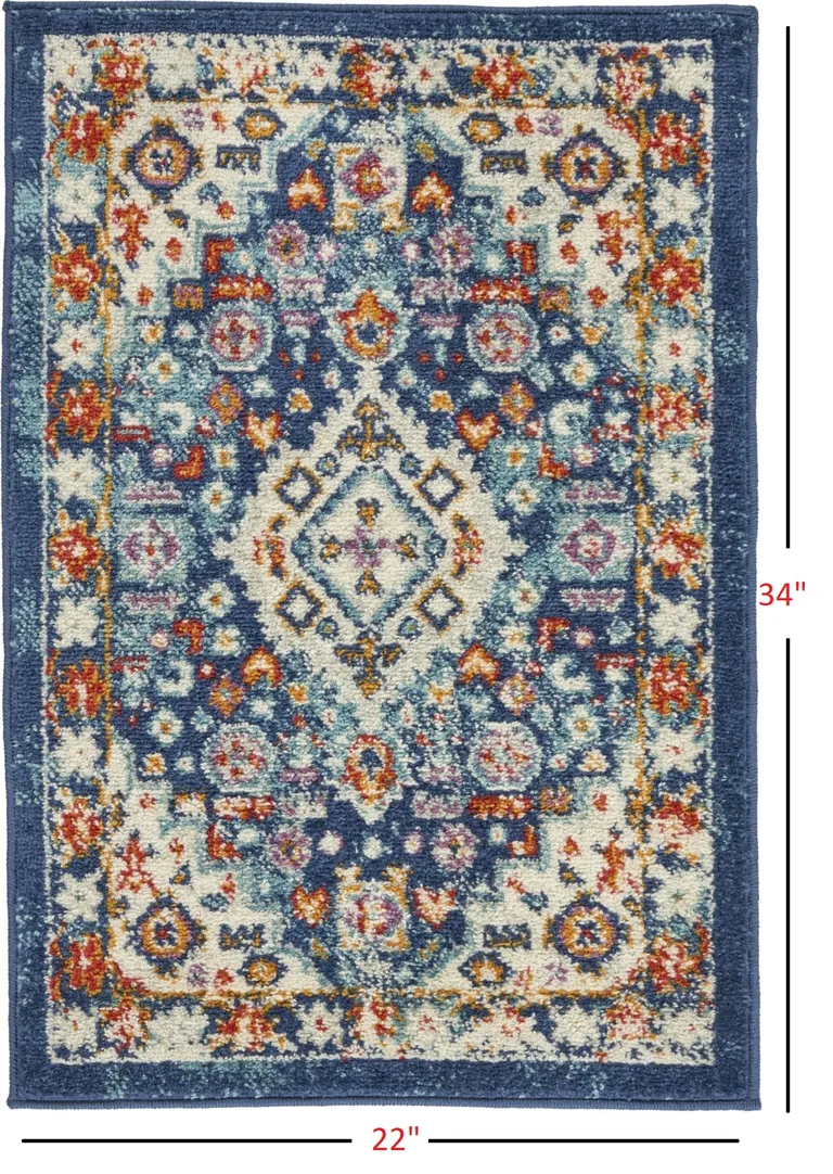 Blue and Ivory Medallion Scatter Rug Photo 4