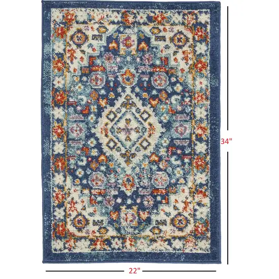 Blue and Ivory Medallion Scatter Rug Photo 4